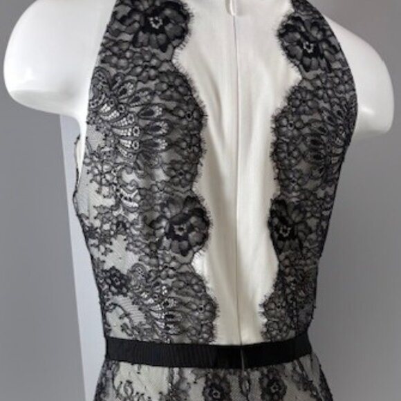 BCBG Max Azria Womens‎ Off White LEYLA Black Lace Halter Ruffle Hem Dress Size 6 - Picture 4 of 9